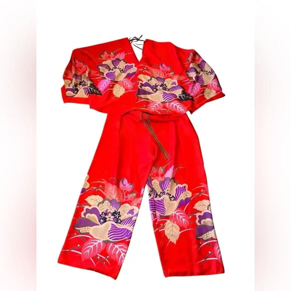 Natori Pajama Set | Women’s Size L | Red Floral Asian-Inspired Print - Picture 2 of 7
